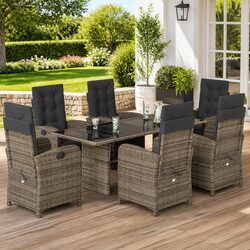 7 Piece Garden Dining Set Specifications: Grey Poly Rattan