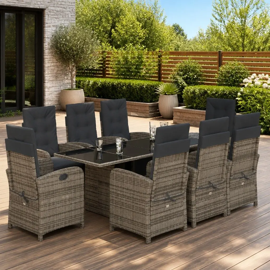 9 Piece Grey Dining Set with Cushions
