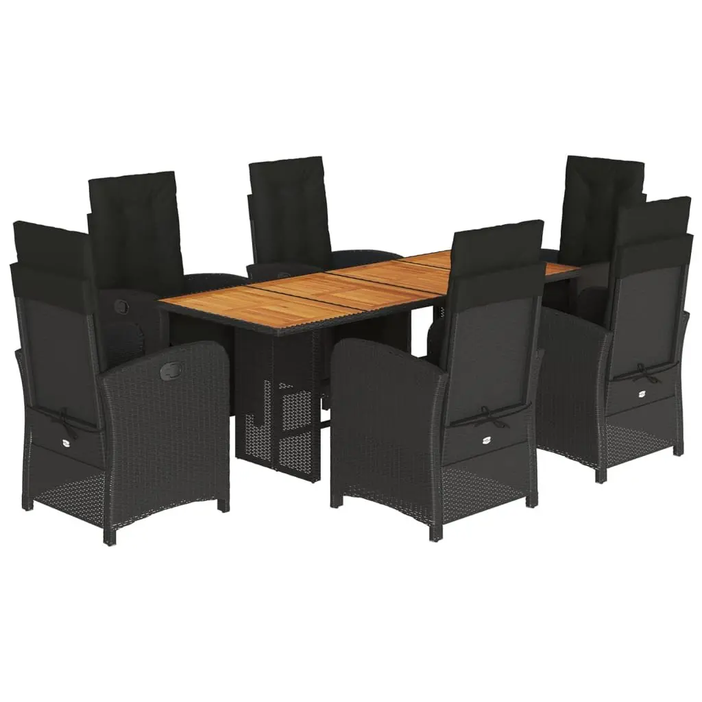 7 Piece Garden Dining Set Outdoor Furniture Black Poly Rattan Chairs Table