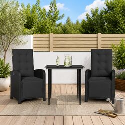 Outdoor Bistro Set 3 Piece Garden Furniture Chairs Table with Cushions Black