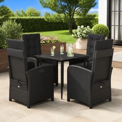 5 Piece Garden Dining Set with Cushions and Glass Top