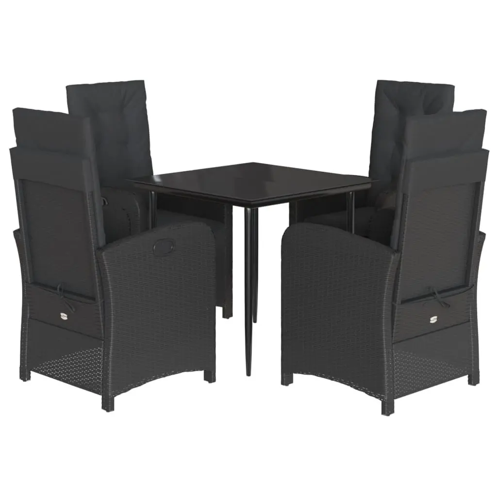Garden Dining Set Outdoor Use 5 Piece Black Poly Rattan with Cushions