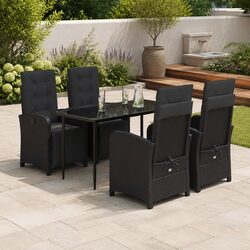 5 Piece Black Outdoor Dining Set with Cushions