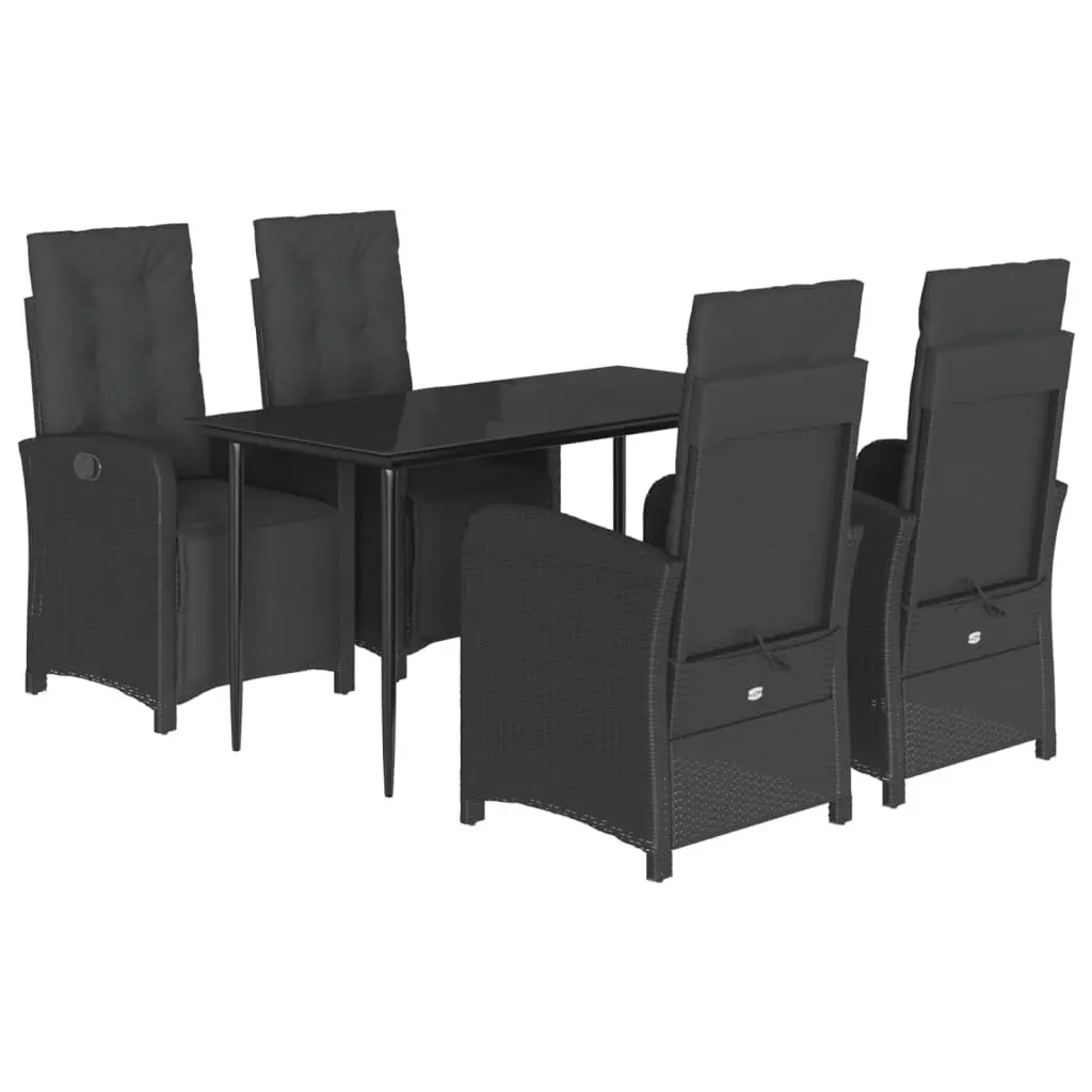 5 Piece Outdoor Dining Set for Garden Black Poly Rattan with Cushions