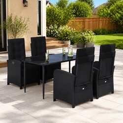 5-Piece Garden Dining Set Specifications: Black Poly Rattan