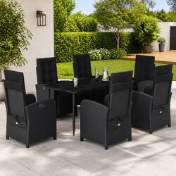 Garden Dining Set 7 Piece Outdoor Furniture Black Poly Rattan Table Chairs