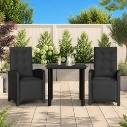 Black 3-Piece Bistro Set for Outdoor Use with Cushions