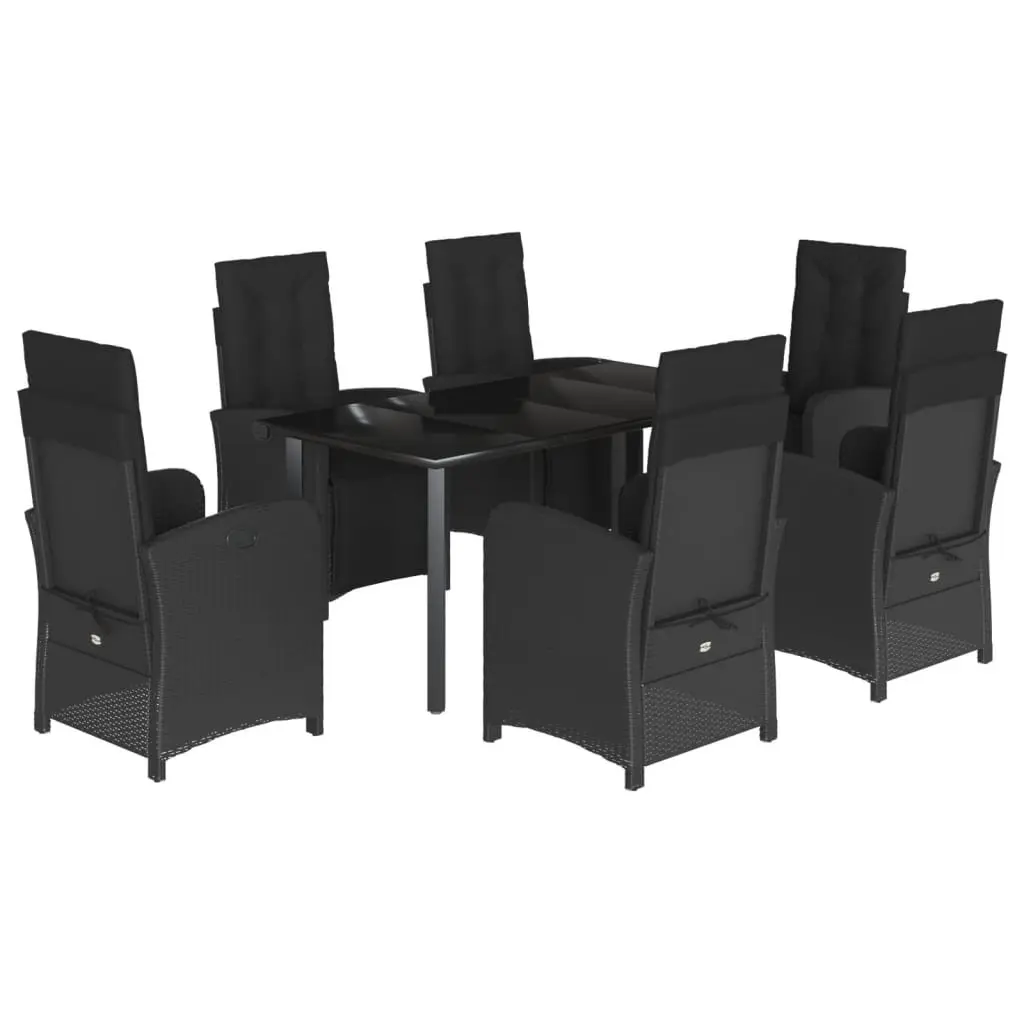 7 Piece Garden Dining Set Outdoor Furniture Black Poly Rattan Cushioned Seating
