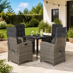 5 Piece Garden Dining Set with Cushions Grey Poly Rattan Outdoor Furniture