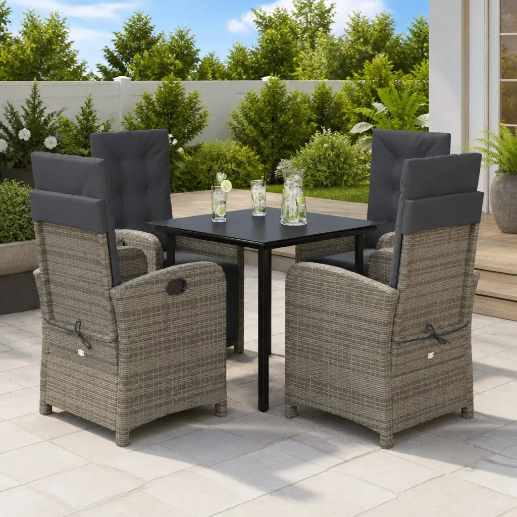 Garden Dining Set Outdoor Furniture 5 Piece Grey Poly Rattan with Cushions