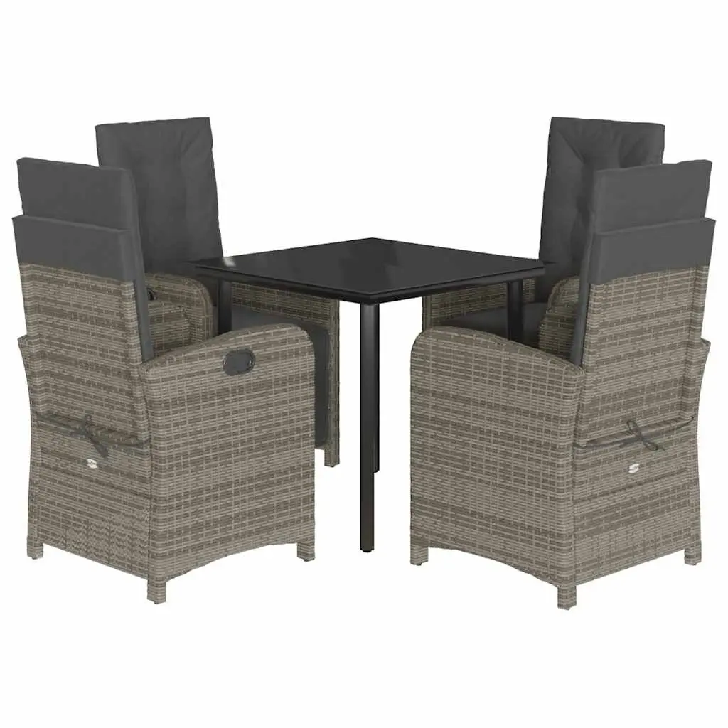 Garden Dining Set Outdoor Furniture 5 Piece Grey Poly Rattan with Cushions
