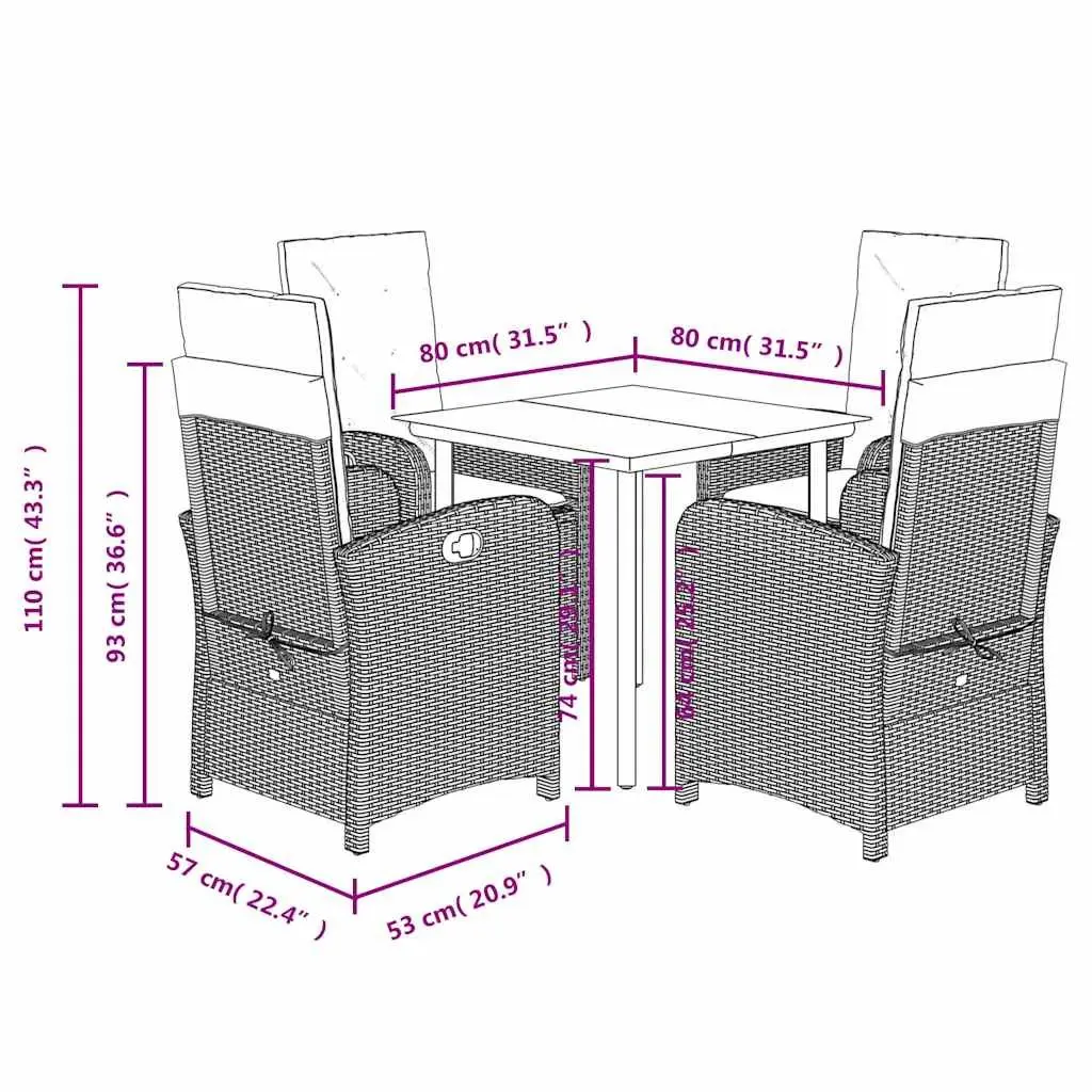 Garden Dining Set Outdoor Furniture 5 Piece Grey Poly Rattan with Cushions