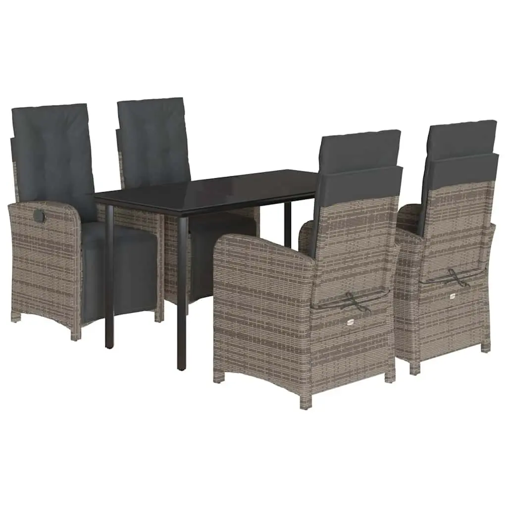 5 Piece Outdoor Dining Set Grey Poly Rattan Patio Garden Furniture Table Chairs