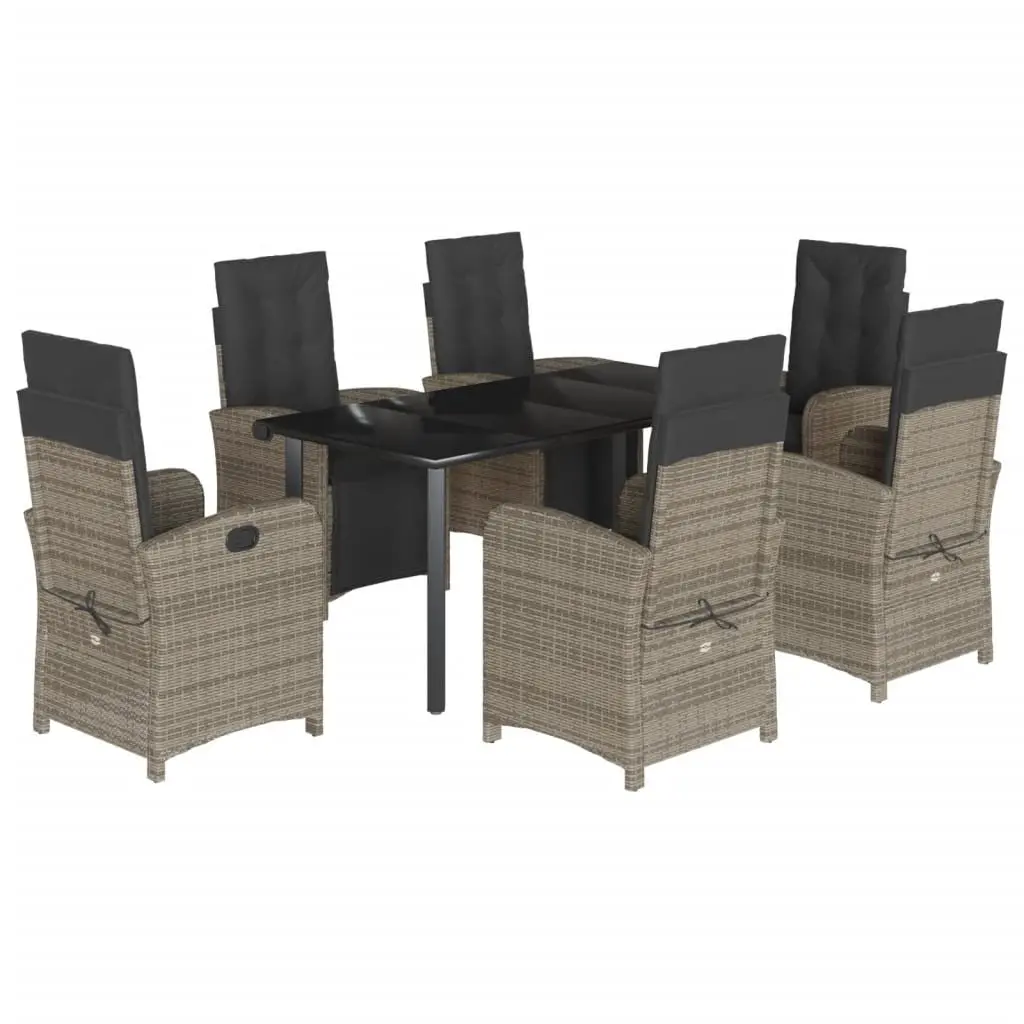 7 Piece Grey Garden Dining Set with Cushions