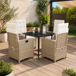 5-Piece Garden Dining Set: Beige Rattan with Cushions