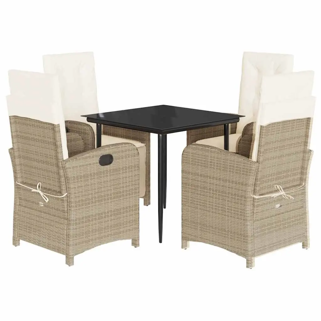 Garden Dining Set 5 Piece Outdoor Furniture with Cushions Beige Poly Rattan