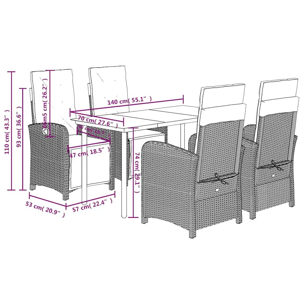 Garden Dining Set 5 Piece Outdoor Furniture for Patio and Garden Beige