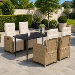 5-Piece Garden Dining Set with Dimensions and Materials Listed