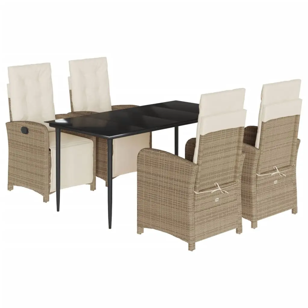 Garden Dining Set 5 Piece Outdoor Furniture Poly Rattan Adjustable Beige