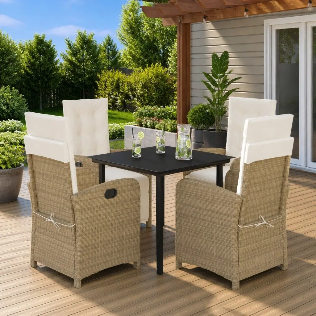 5 Piece Outdoor Dining Set for Garden Beige Poly Rattan