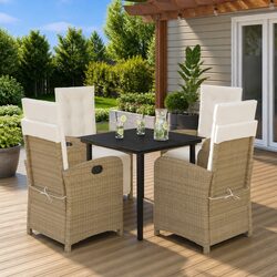 5 Piece Outdoor Dining Set with Cushions Beige Garden Furniture Poly Rattan
