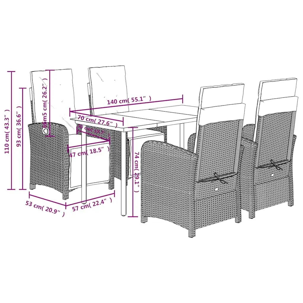 Garden Dining Set Outdoor Use 5 Piece Beige Poly Rattan