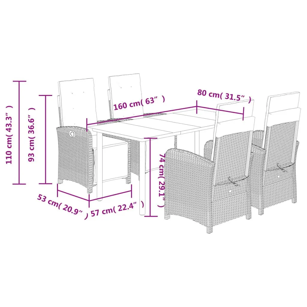 5 Piece Garden Dining Set Outdoor Furniture Poly Rattan Beige with Cushions