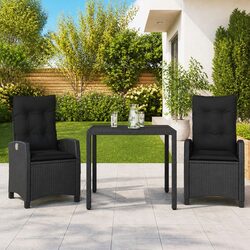 Garden Dining Set: 3 Pieces in Durable Black Rattan