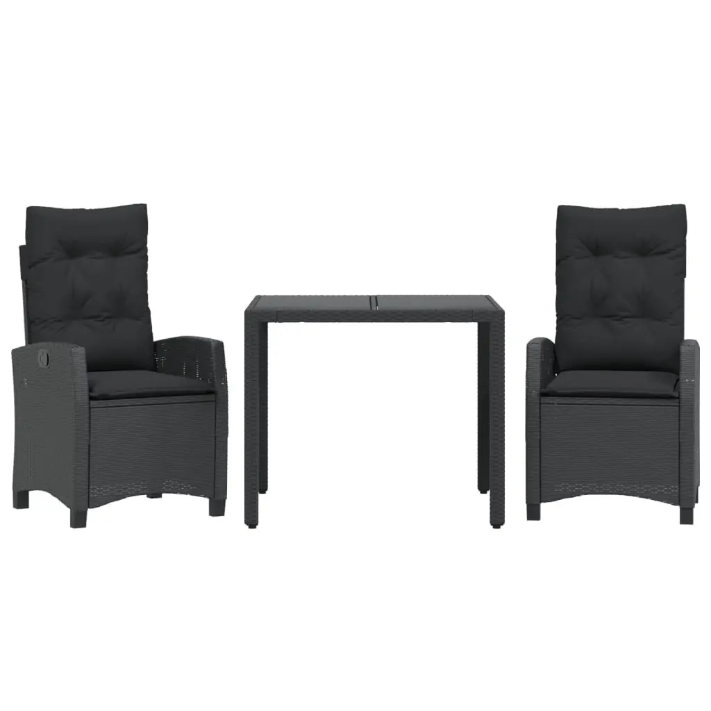 Garden Dining Set 3 Piece Outdoor Patio Furniture with Cushions Black Poly