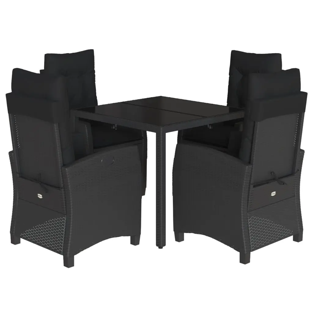 Garden Dining Set Outdoor Furniture 5 Piece Rattan Chair Table Cushions Black