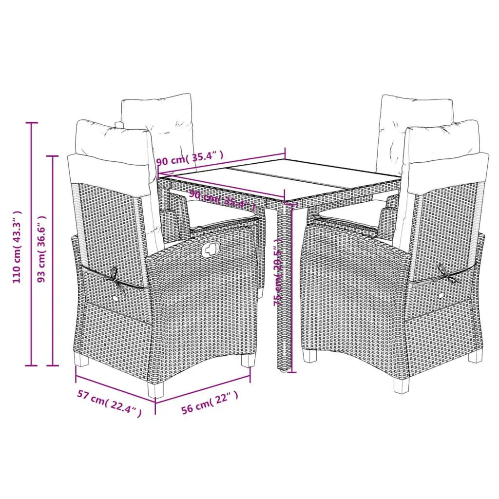 Garden Dining Set Outdoor Furniture 5 Piece Rattan Chair Table Cushions Black