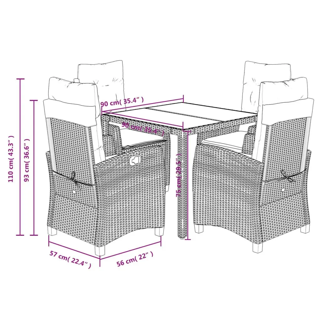 Outdoor Dining Set Garden Furniture 5 Piece Black PE Rattan