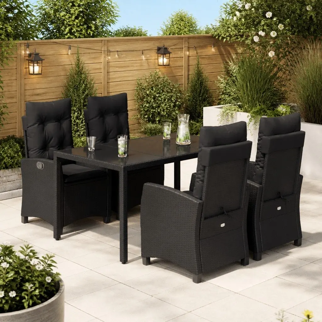 Outdoor Dining Set 5 Piece Garden Furniture Black Poly Rattan Chairs Table