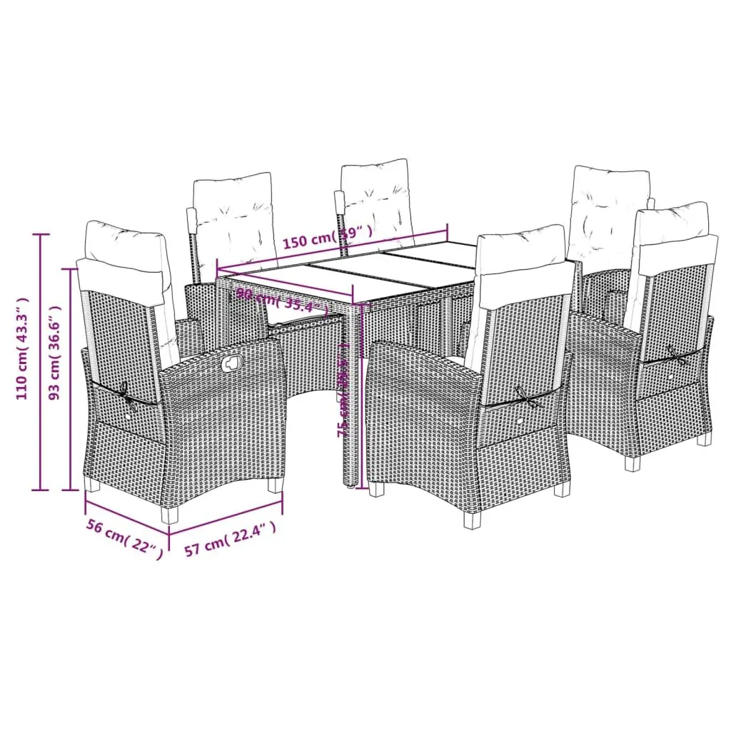 Outdoor Dining Set Garden Furniture 7 Piece Black Poly Rattan