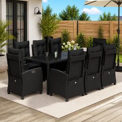 Garden Dining Set - 8 Chairs and Tempered Glass Table