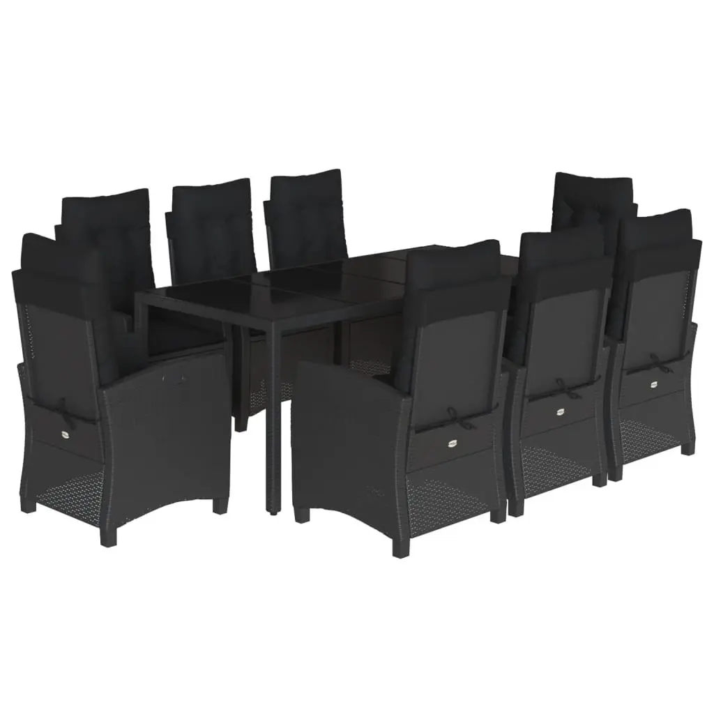 9 Piece Garden Dining Set Adjustable Backrest Chairs Table Outdoor Furniture Black Poly Rattan