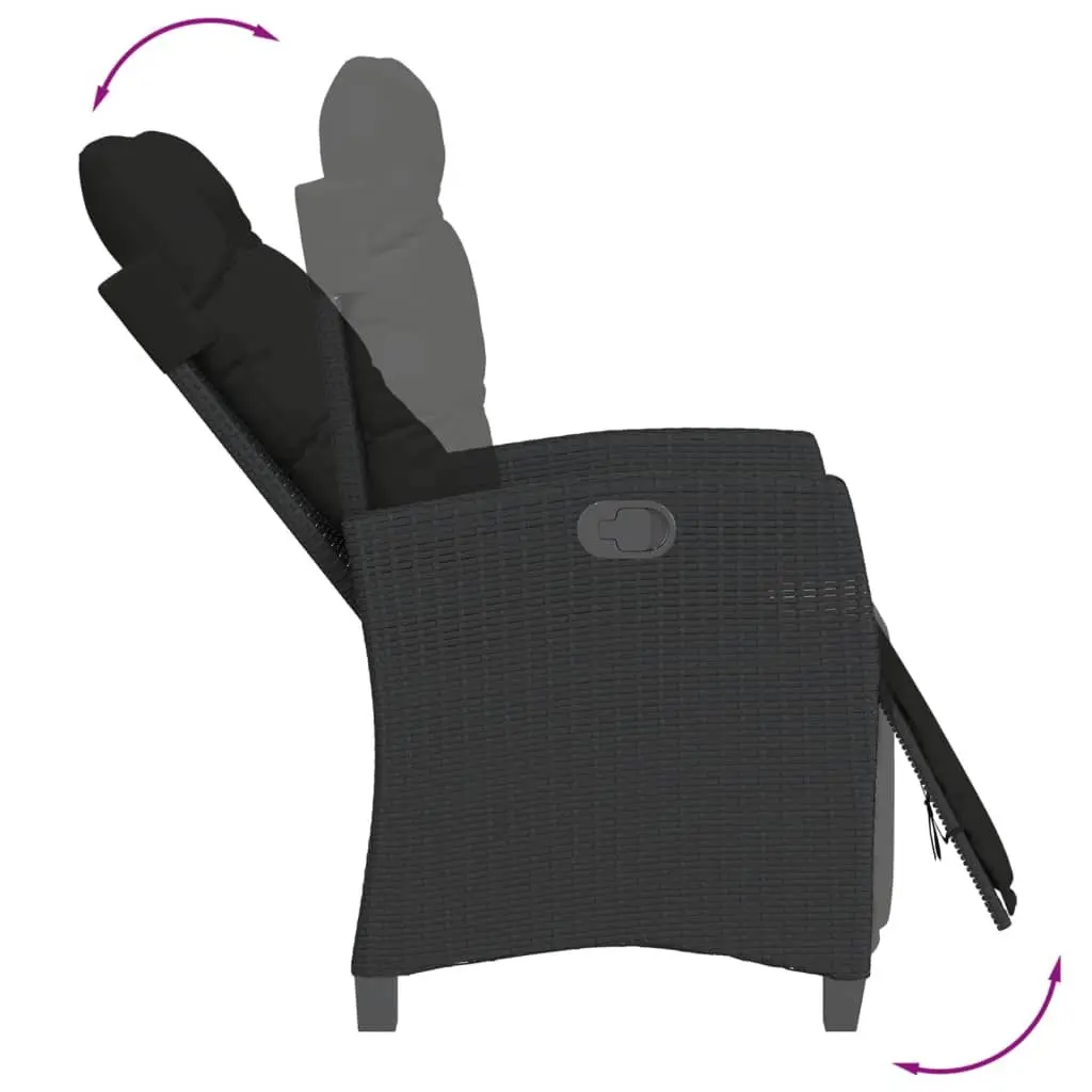 9 Piece Garden Dining Set Adjustable Backrest Chairs Table Outdoor Furniture Black Poly Rattan