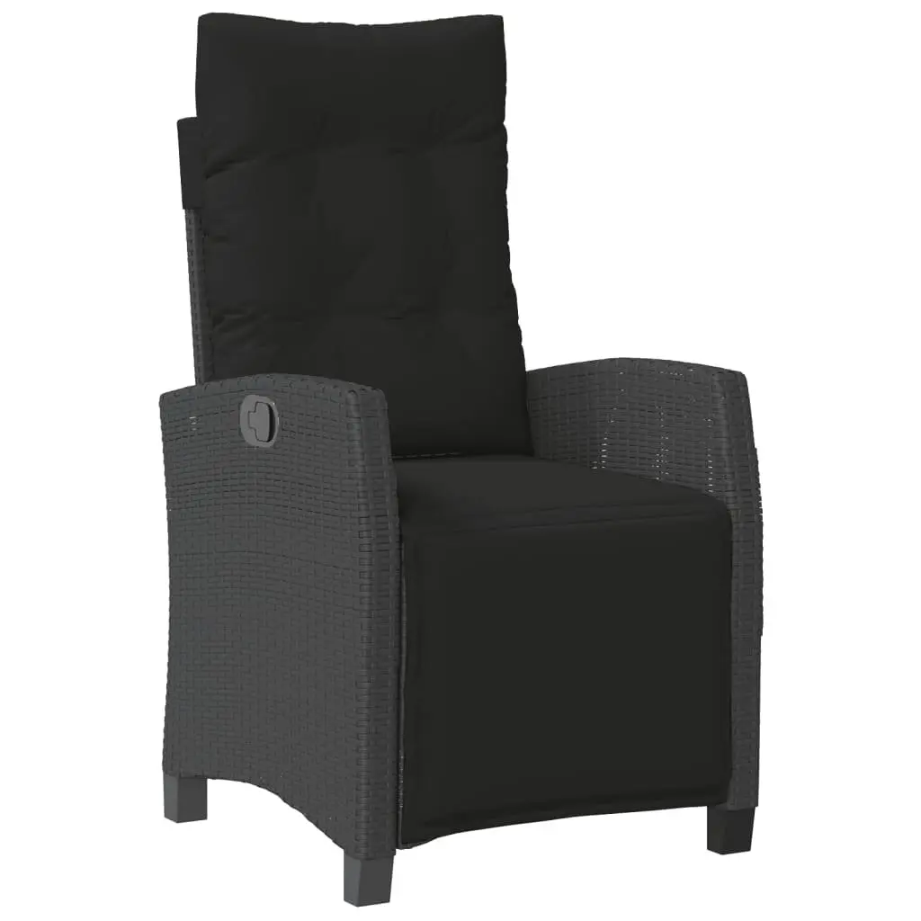 9 Piece Garden Dining Set Adjustable Backrest Chairs Table Outdoor Furniture Black Poly Rattan