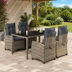 Outdoor Dining Set 5 Piece Garden Furniture Grey Poly Rattan Table Chairs