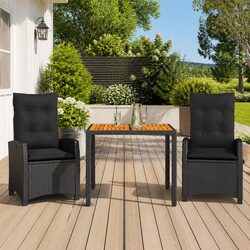 Outdoor Garden Dining Set - 3 Pieces, Black Poly Rattan