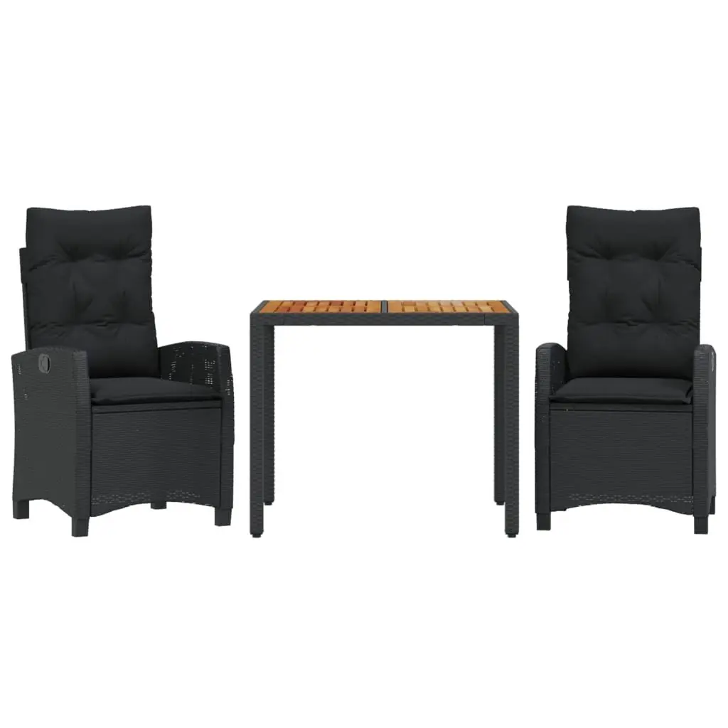 Outdoor Garden Dining Set 3 Piece Patio Furniture Black Poly Rattan Table Chairs