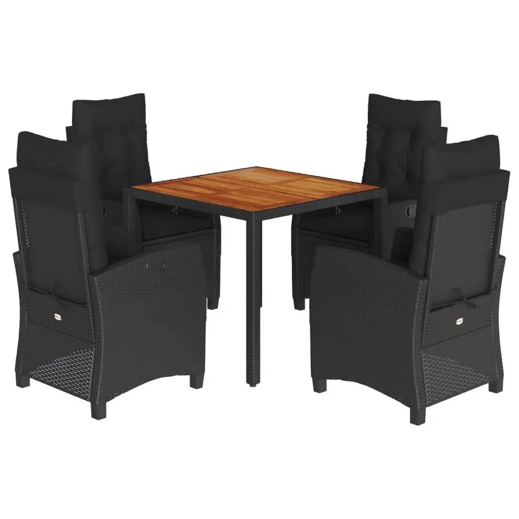 Outdoor Dining Set for Garden 5 Piece Black Poly Rattan with Cushions
