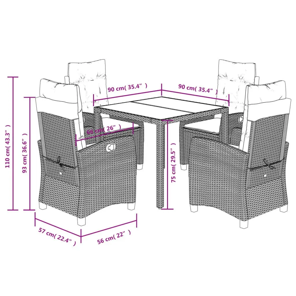 Outdoor Dining Set for Garden 5 Piece Black Poly Rattan with Cushions