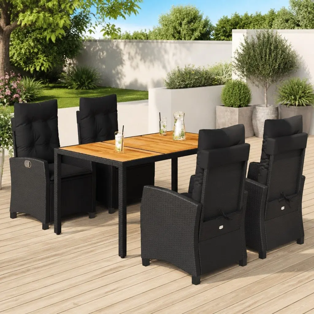 Outdoor Dining Set 5 Piece Garden Furniture PE Rattan Table Chairs Cushions