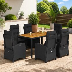 7 Piece Outdoor Dining Set with PE Rattan and Acacia Wood