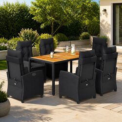 Factual Specs: 7 Piece Black Rattan Garden Dining Set