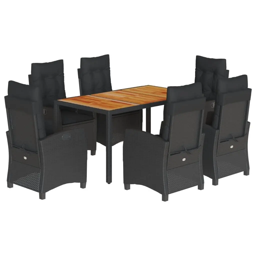 Outdoor Dining Set 7 Piece Garden Furniture Black Poly Rattan with Cushions