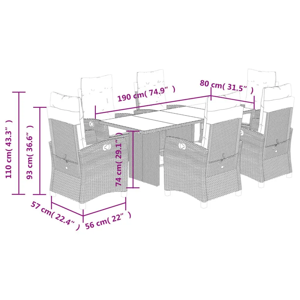 Outdoor Garden Dining Set 7 Piece Black Poly Rattan Table Chairs with Cushions