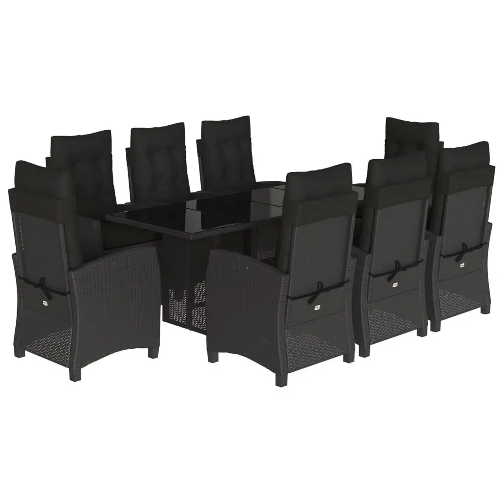 Garden Dining Set 9 Piece Outdoor Furniture Black Poly Rattan Table Chairs
