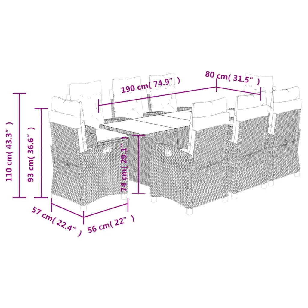 Garden Dining Set 9 Piece Outdoor Furniture Black Poly Rattan Table Chairs